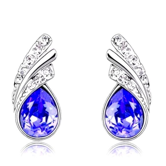 💙 Blue Gemstone Fashion Angel Wings Crystal Necklace Earrings Jewelry Set - Picture 2 of 3